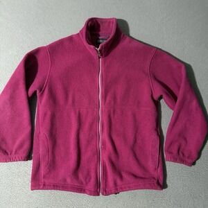 Lands End Vintage Fleece Jacket Full Zip Womens Petite S Hot Pink Made In‎ USA